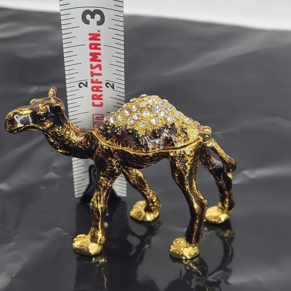 Rare Miniauture Camel Bejeweled Gold & Enamel Camel Trinket VTG W/Clear Stones - Picture 10 of 10